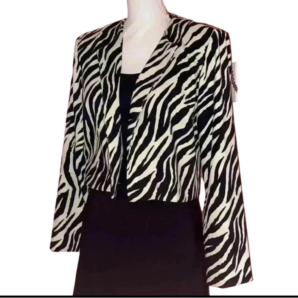 LESLIE FAY Vintage 80s Cropped Blazer Jacket in Black Cream Zebra Stripes